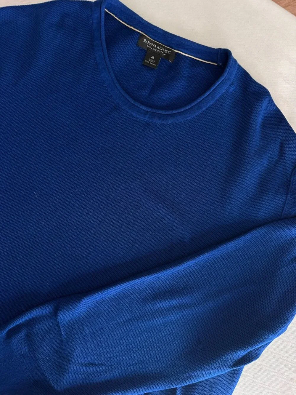 Banana Republic Men’s Organic Cotton Honeycomb Crew Sweater | Blue | XL